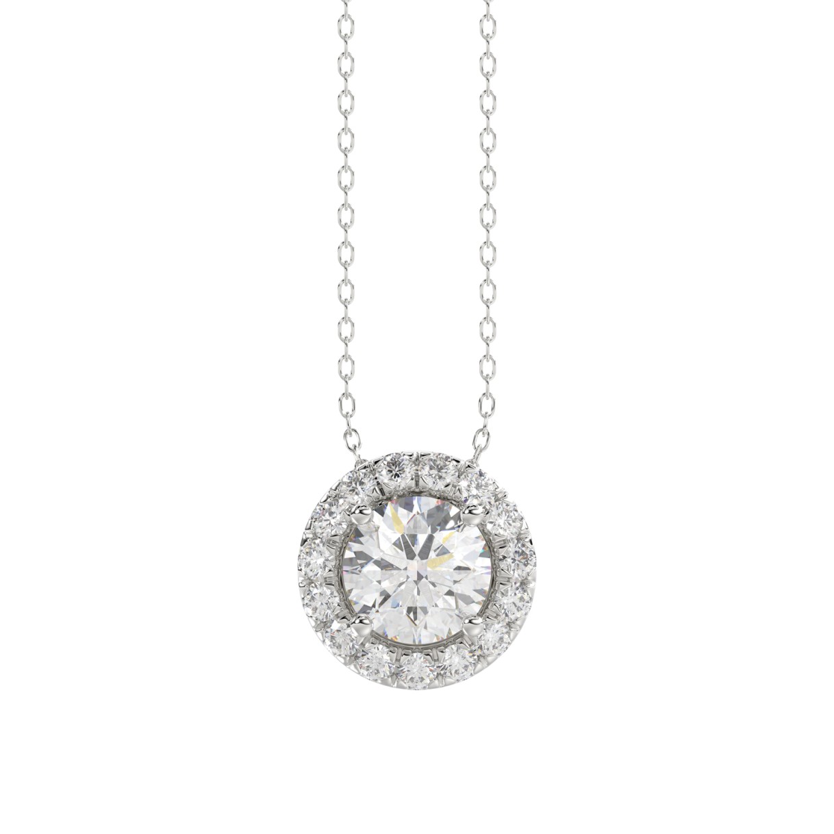 LADIES PENDANT WITH CHAIN 1 1/4CT ROUND DIAMOND 14K WHITE GOLD (CENTER STONE ROUND DIAMOND 1CT) - Image 1