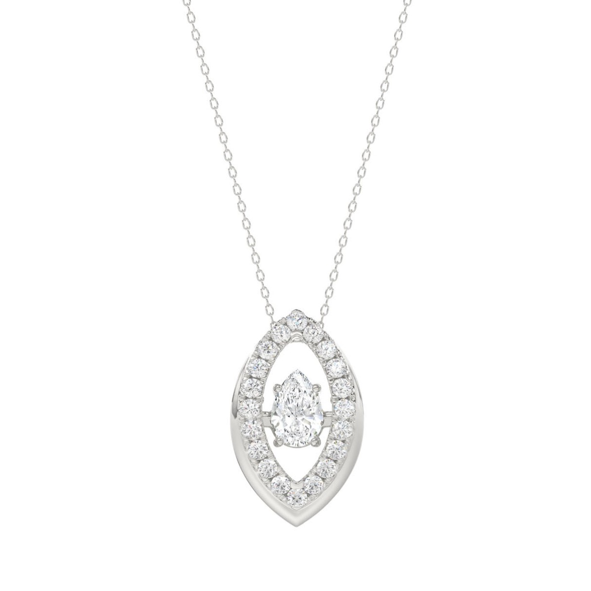 LADIES DANCING DIAMOND PENDANT WITH CHAIN 3/4CT ROUND/PEAR DIAMOND 14K WHITE GOLD (CENTER STONE PEAR DIAMOND 1/2CT) - Image 1