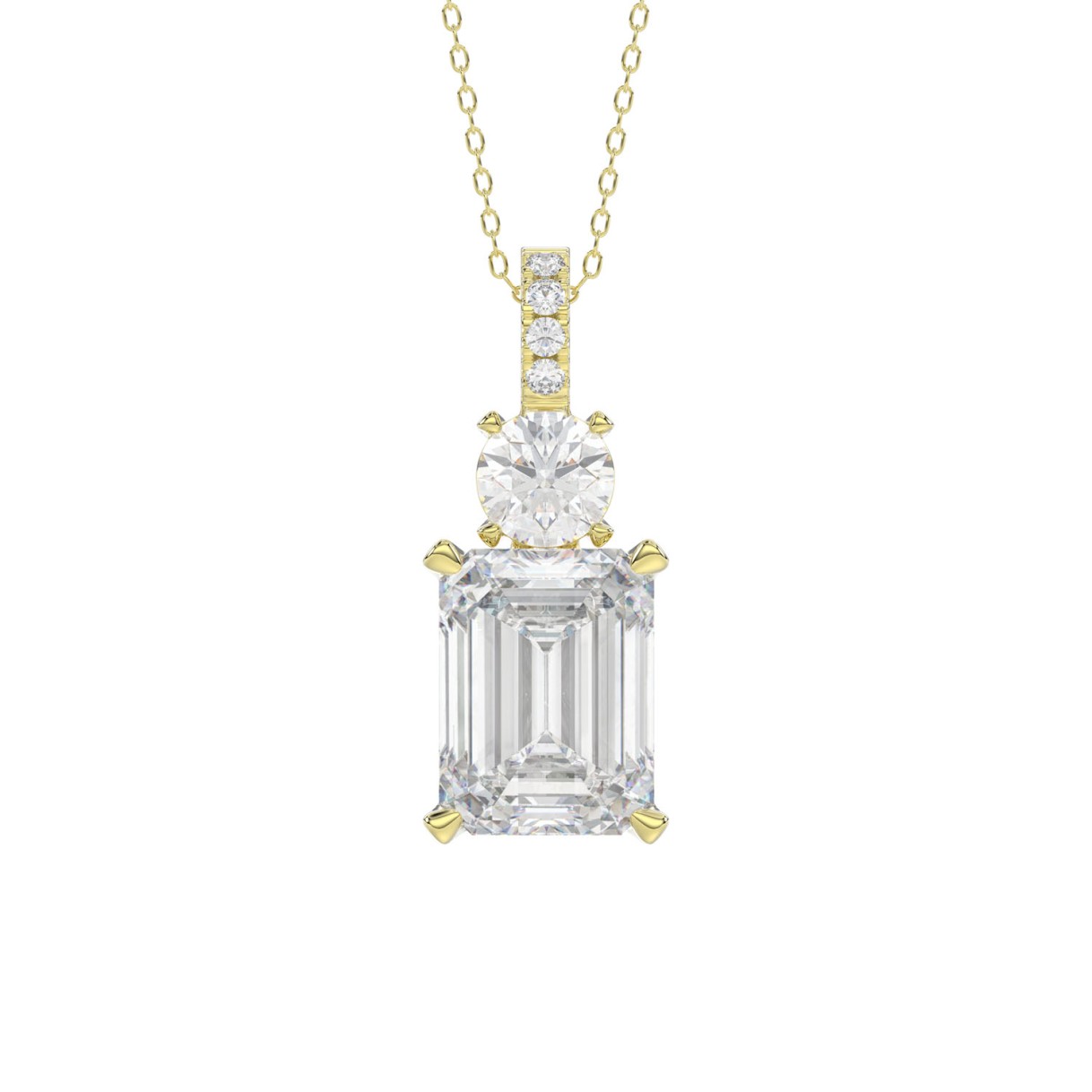 LADIES PENDANT 1 3/4CT ROUND/EMERALD DIAMOND 14K YELLOW GOLD (CENTER STONE EMERALD DIAMOND 1 1/2CT) - Image 1