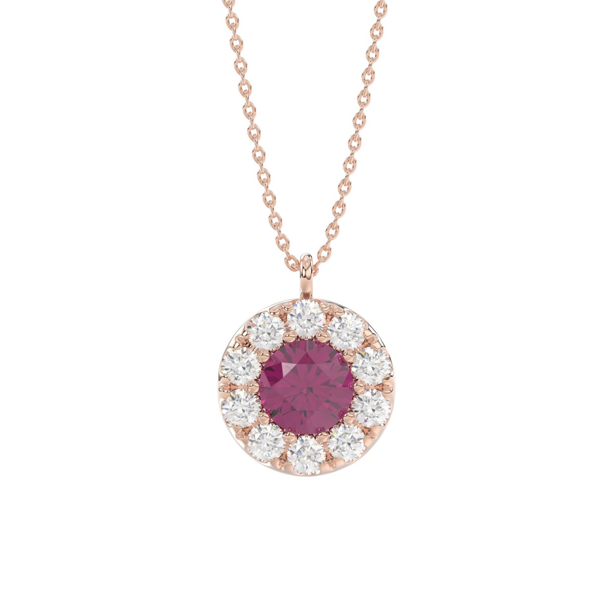 LADIES PENDANT 1/4CT ROUND/RUBY DIAMOND 14K ROSE GOLD (CENTER STONE ROUND DIAMOND 5/8CT ) - Image 1