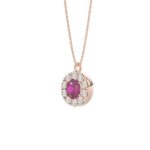LADIES PENDANT 1/4CT ROUND/RUBY DIAMOND 14K ROSE GOLD (CENTER STONE ROUND DIAMOND 5/8CT ) - Image 3