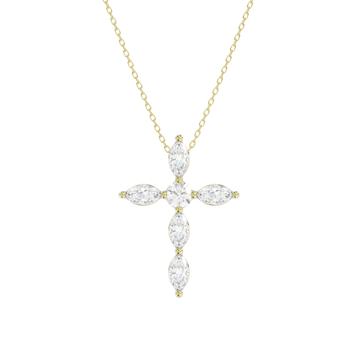 LADIES PENDANT WITH CHAIN 1 1/4CT ROUND/MARQUISE DIAMOND 14K YELLOW GOLD - Image 1