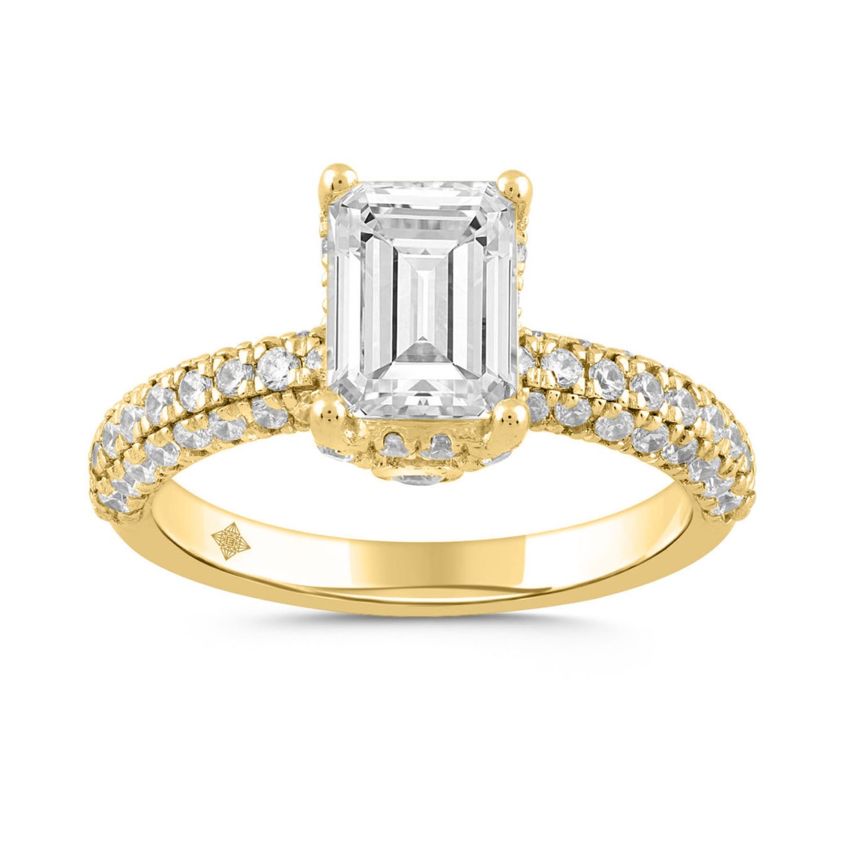 LADIES RING 2 3/4CT ROUND/EMERALD DIAMOND 14K YELLOW GOLD (CENTER STONE EMERALD DIAMOND 2CT ) - Image 1