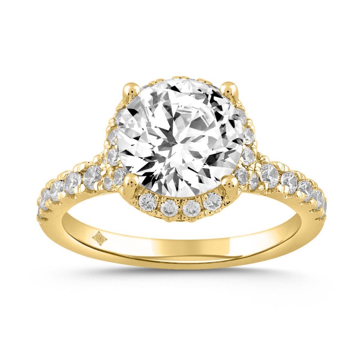 LADIES RING 3 3/4CT ROUND DIAMOND 14K YELLOW GOLD (CENTER STONE ROUND DIAMOND 3CT ) - Image 1