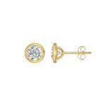 LADIES SOLITAIRE EARRINGS 2CT ROUND DIAMOND 14K YELLOW GOLD - Image 2