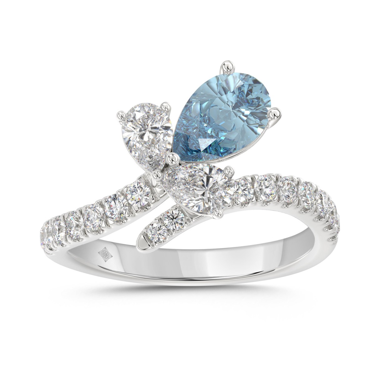14K WHITE GOLD 1 3/4CT ROUND/PEAR/BLUE PEAR DIAMOND LADIES RING (CENTER STONE PEAR DIAMOND 1CT) - Image 1