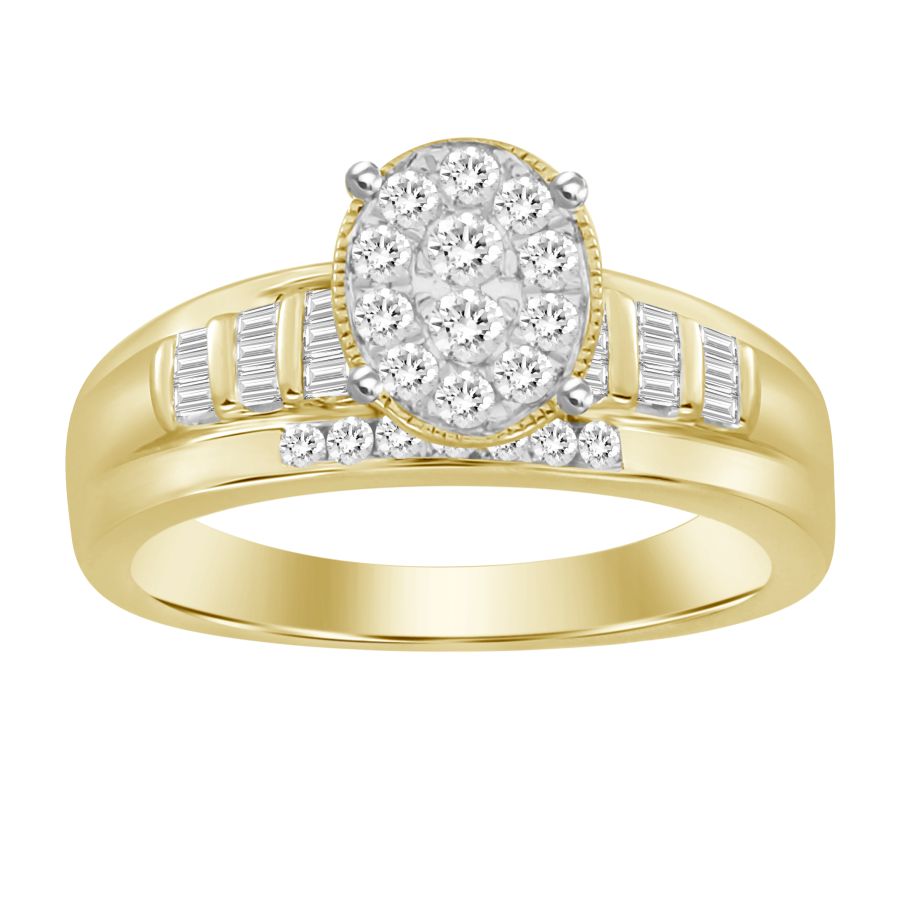 LADIES RING 0.50CT ROUND/BAGUETTE DIAMOND 10K YELLOW GOLD - Image 1