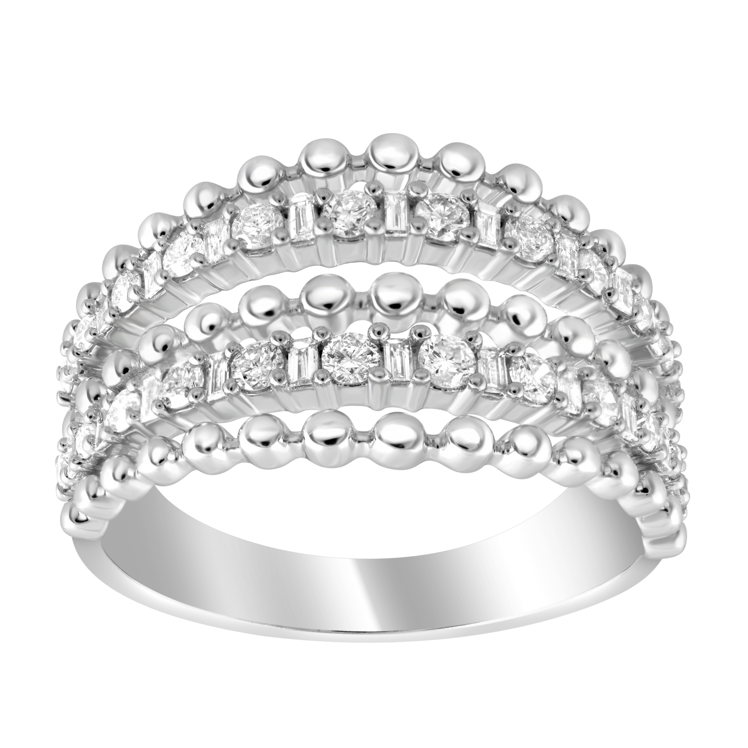 LADIES RING 0.50CT ROUND/BAGUETTE DIAMOND 14K WHITE GOLD - Image 1