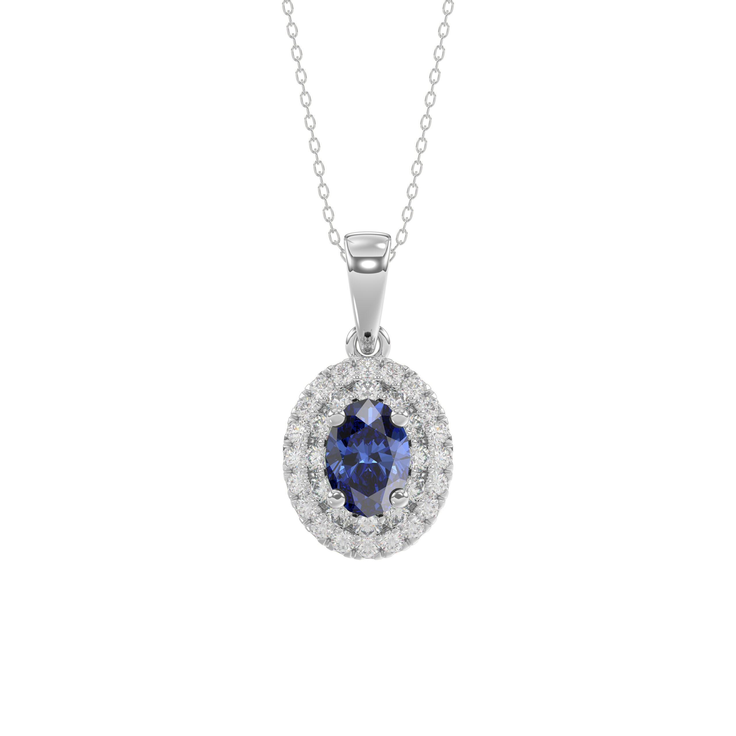 Elegant 14K White Gold Ladies Pendant Featuring Oval Sapphire And Round Diamond Accents 1.16Ct Includes Chain For A Complete Luxury Look. - Image 1