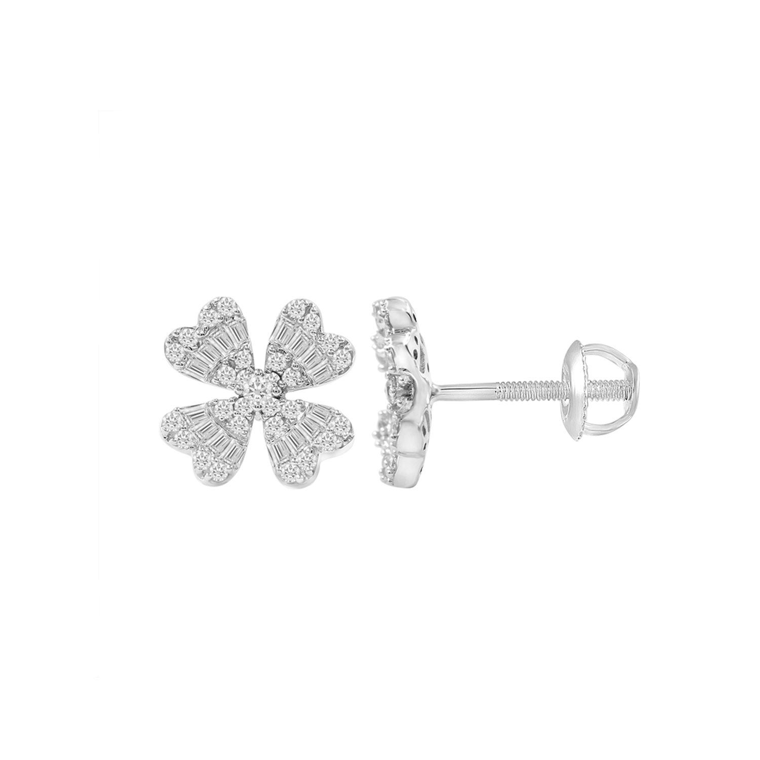 LADIES EARRINGS 0.33CT ROUND/BAGUETTE DIAMOND 14K WHITE GOLD - Image 1