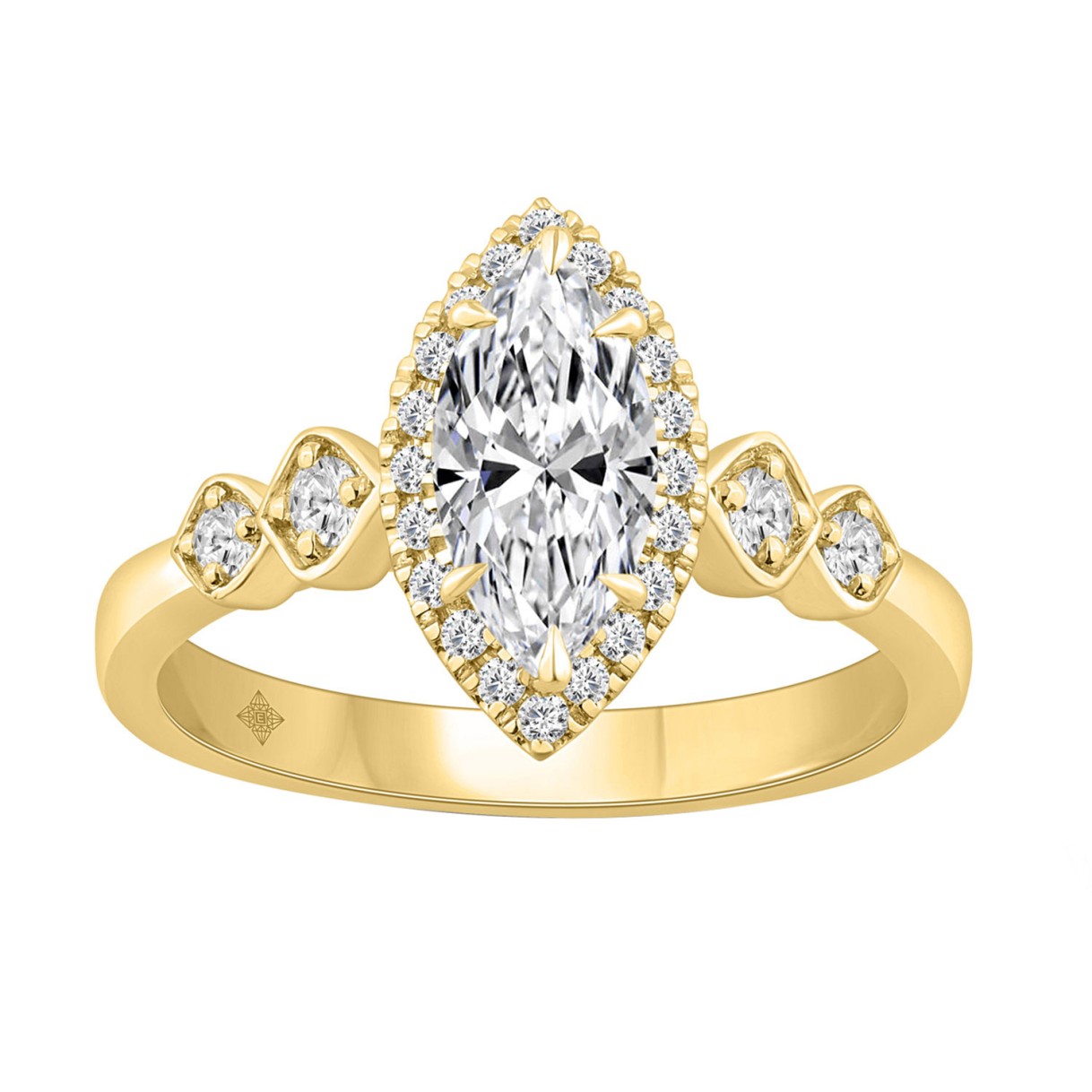 14K YELLOW GOLD 1 1/4CT ROUND/MARQUISE DIAMOND LADIES BRIDAL RING (CENTER STONE MARQUISE DIAMOND 1CT) - Image 1
