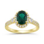 14K YELLOW GOLD 1 5/8CT ROUND/GREEN EMERALD OVAL DIAMOND LADIES RING (CENTER STONE GREEN EMERALD OVAL DIAMOND 1CT)