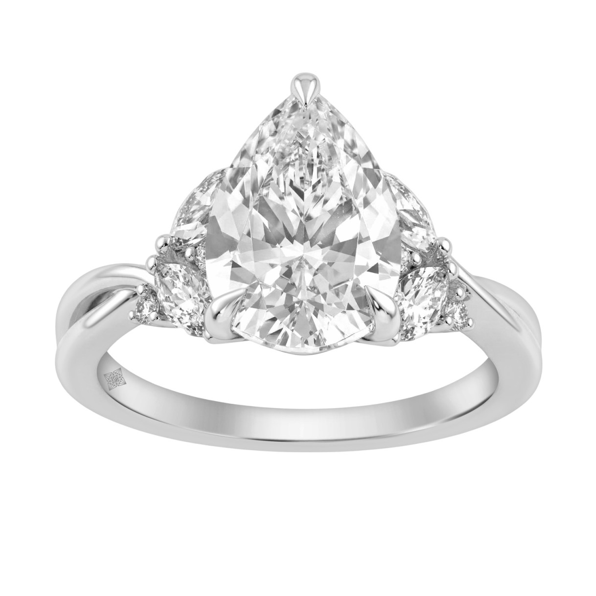 14K White Gold 3 1/2Ct Lab-Grown Diamond Engagement Ring For Women 3Ct Pear Center With Marquise & Round Side Stones, Elegant Bridal Ring (Color F-G - - Image 1