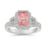ETERNAL BLUSH COLLECTION 14K WHITE GOLD 2 3/4CT ROUND/BAGUETTE/RADIANT DIAMOND LADIES RING (CENTER STONE PINK RADIANT DIAMOND 2.00CT)