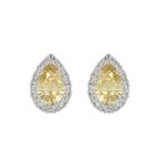 14K WHITE GOLD 2 1/2CT ROUND/YELLOW PEAR DIAMOND LADIES EARRING (CENTER STONE PEAR DIAMOND 1CT)