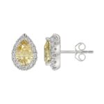 14K WHITE GOLD 2 1/2CT ROUND/YELLOW PEAR DIAMOND LADIES EARRING (CENTER STONE PEAR DIAMOND 1CT) - Image 2