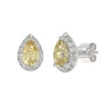 14K WHITE GOLD 2 1/2CT ROUND/YELLOW PEAR DIAMOND LADIES EARRING (CENTER STONE PEAR DIAMOND 1CT) - Image 3