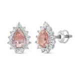 ETERNAL BLUSH COLLECTION LADIES EARRINGS 3CT ROUND/PEAR DIAMOND 14K WHITE GOLD (CENTER STONE PINK PEAR DIAMOND 1CT) - Image 3