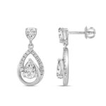 LADIES EARRINGS 1 1/2CT ROUND/PEAR DIAMOND 14K WHITE GOLD - Image 2