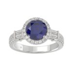 14K WHITE GOLD 2 1/2CT ROUND/BAGUETTE DIAMOND LADIES RING (CENTER STONE BLUE SAPPHIRE ROUND DIAMOND 2CT)