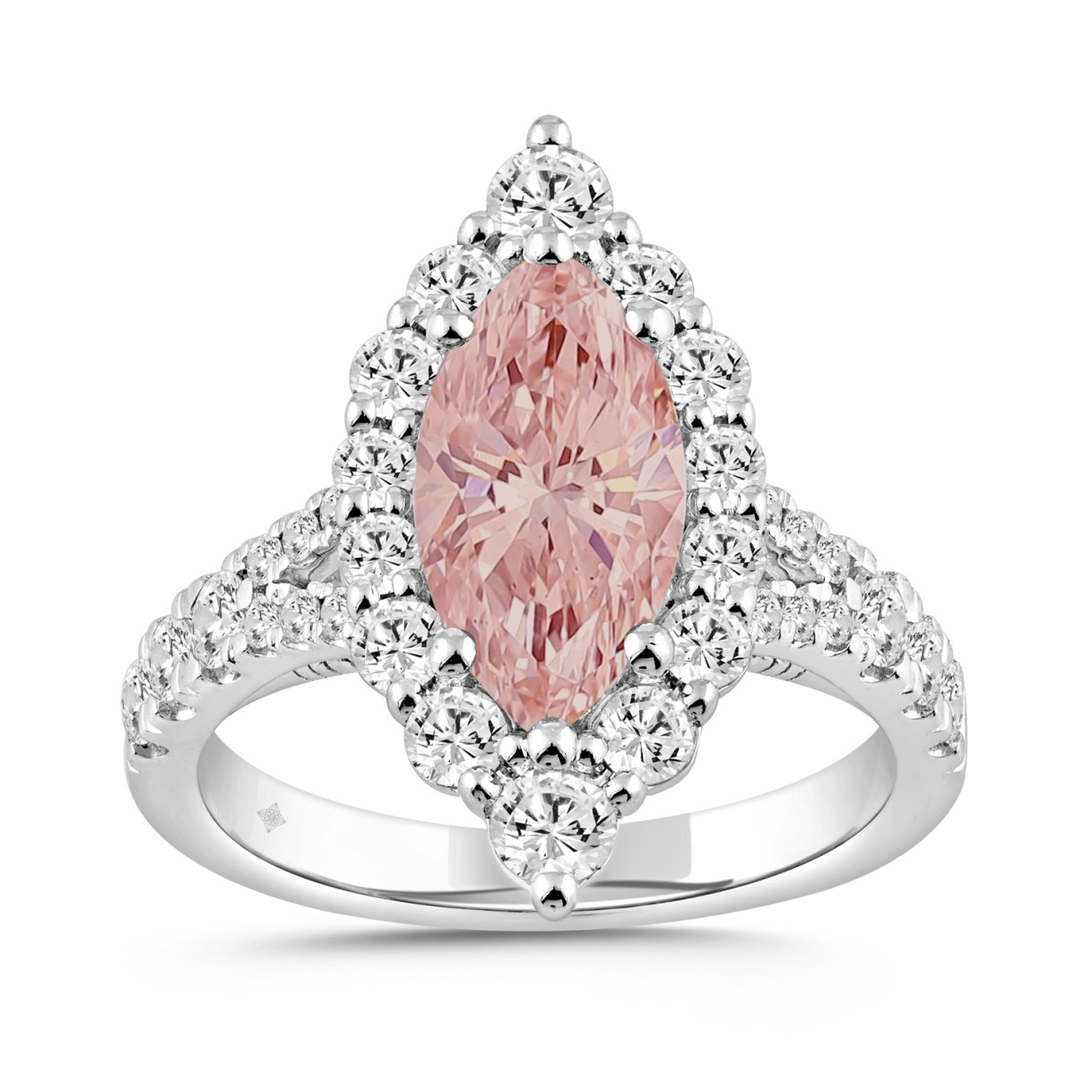 ETERNAL BLUSH COLLECTION 14K WHITE GOLD 3 1/4CT ROUND/MARQUISE DIAMOND LADIES RING (CENTER STONE PINK MARQUISE DIAMOND 2CT) - Image 1