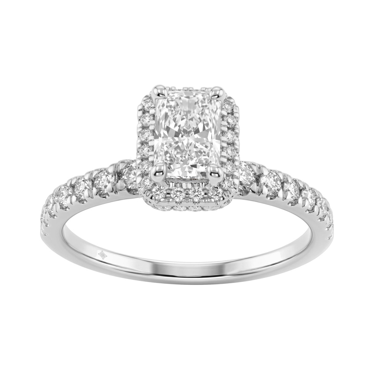 1 1/4Ct Radiant & Round Lab-Grown Diamond Ring In 14K White Gold Ladies Engagement Ring 3/4Ct Radiant Center Stone (Color F-G -Clarity Vs1/Vs2) - Image 1