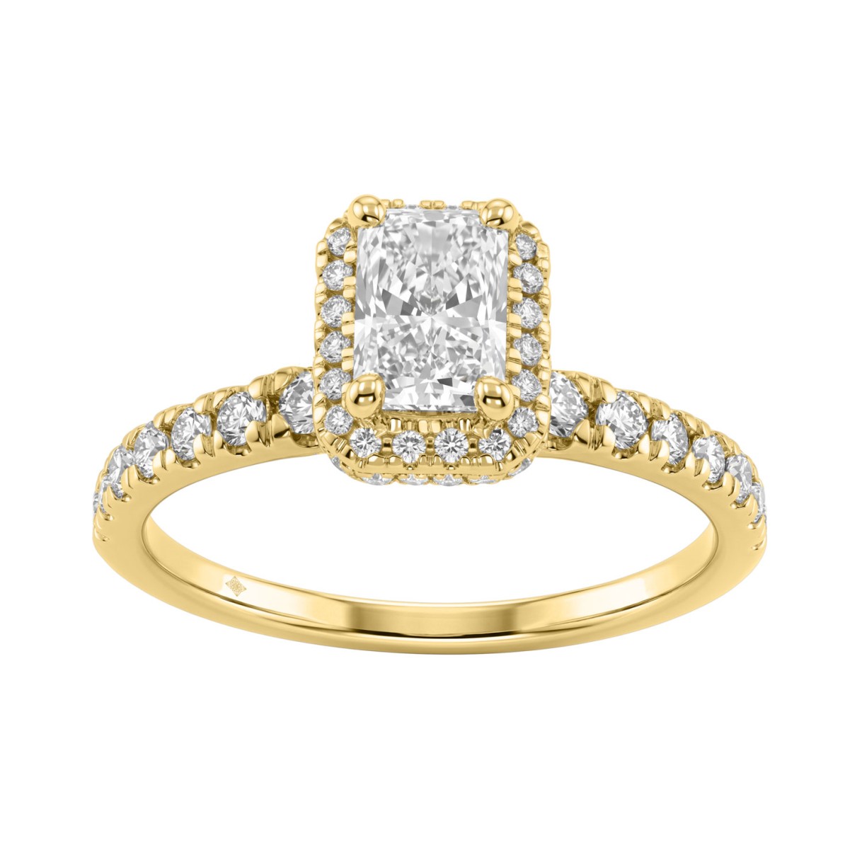 1 1/4Ct Radiant & Round Lab-Grown Diamond Ring In 14K Yellow Gold Ladies Engagement Ring 3/4Ct Radiant Center Stone (Color F-G -Clarity Vs1/Vs2) - Image 1