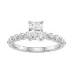 14K White Gold 1 1/2Ct Round & Radiant Lab-Grown Diamond Engagement Ring For Women 1Ct Radiant Center Stone (Color F-G -Clarity Vs1/Vs2)