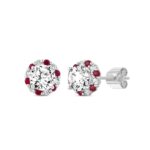 14K WHITE GOLD 2 1/2CT ROUND/RUBY DIAMOND LADIES EARRINGS (CENTER STONE ROUND DIAMOND 2CT) - Image 2