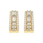 Classic 10K Yellow Gold Round & Baguette Lab Grown Diamond ladies Hoop Earrings 3/4CT (Color F-G -Clarity VS1/VS2) - Image 2