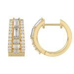 Classic 10K Yellow Gold Round & Baguette Lab Grown Diamond ladies Hoop Earrings 3/4CT (Color F-G -Clarity VS1/VS2) - Image 3