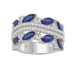 14K WHITE GOLD 2 7/8CT ROUND/BLUE SAPPHIRE MARQUISE DIAMOND LADIES RING (BLUE SAPPHIRE MARQUISE DIAMOND 2CT)