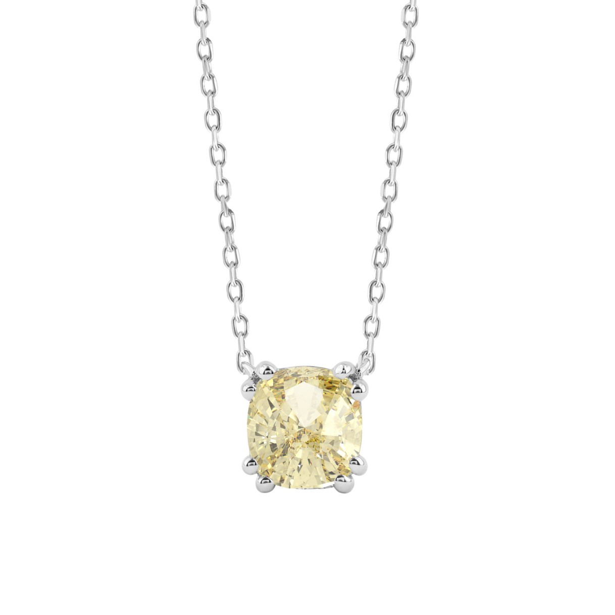 14K WHITE GOLD 1.00CT YELLOW CUSHION DIAMOND LADIES PENDANT - Image 1