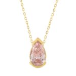 ETERNAL BLUSH COLLECTION 1.00CT LADIES SOLITAIRE PENDANT WITH CHAIN PEAR DIAMOND 14K YELLOW GOLD (CENTER STONE PINK PEAR DIAMOND 1CT)