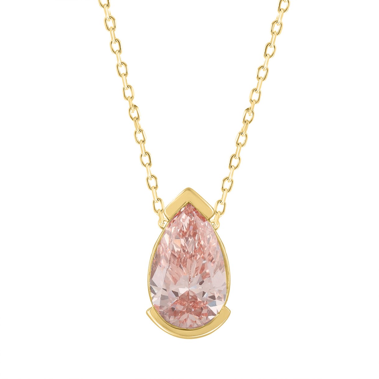 ETERNAL BLUSH COLLECTION 1.00CT LADIES SOLITAIRE PENDANT WITH CHAIN PEAR DIAMOND 14K YELLOW GOLD (CENTER STONE PINK PEAR DIAMOND 1CT) - Image 1