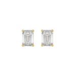 LADIES SOLITAIRE EARRINGS 1 1/2CT EMERALD DIAMOND 14K YELLOW GOLD