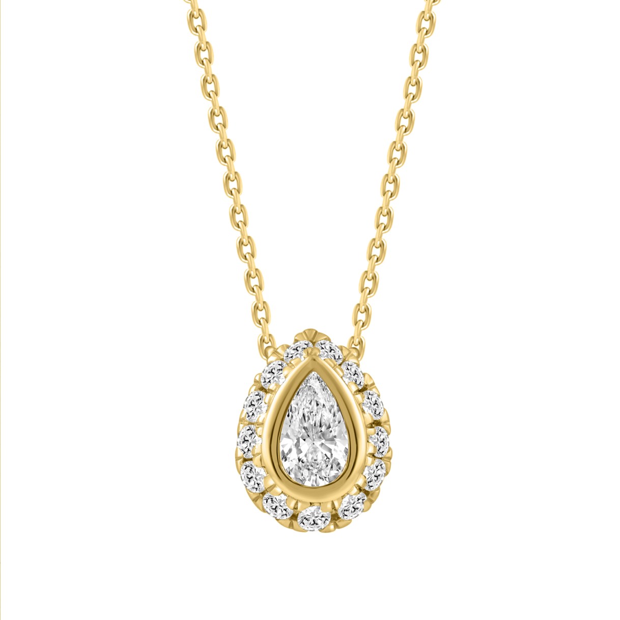 10K YELLOW GOLD 1/3CT ROUND/PEAR DIAMOND LADIES NECKLACE - Image 1