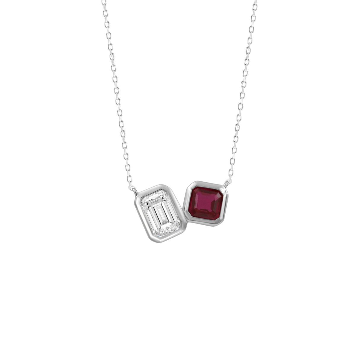 14K WHITE GOLD 1 7/8CT EMERALD/RUBY DIAMOND LADIES PENDANT - Image 1