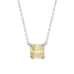 14K WHITE GOLD 1.00CT CUSHION YELLOW DIAMOND LADIES PENDANT
