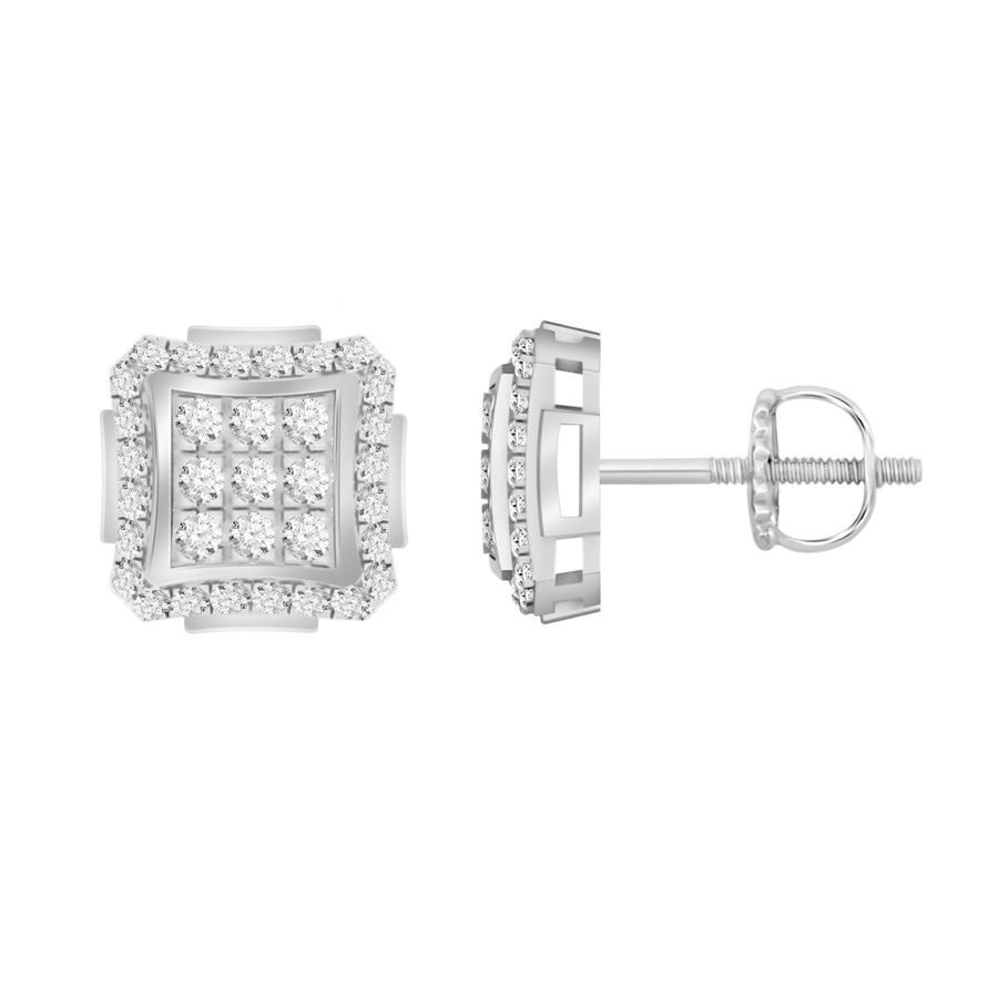 Sterling Silver 0.15CT Round Diamond Halo Fashion Earrings For Ladies Elegant Halo Diamond Earrings - Image 1