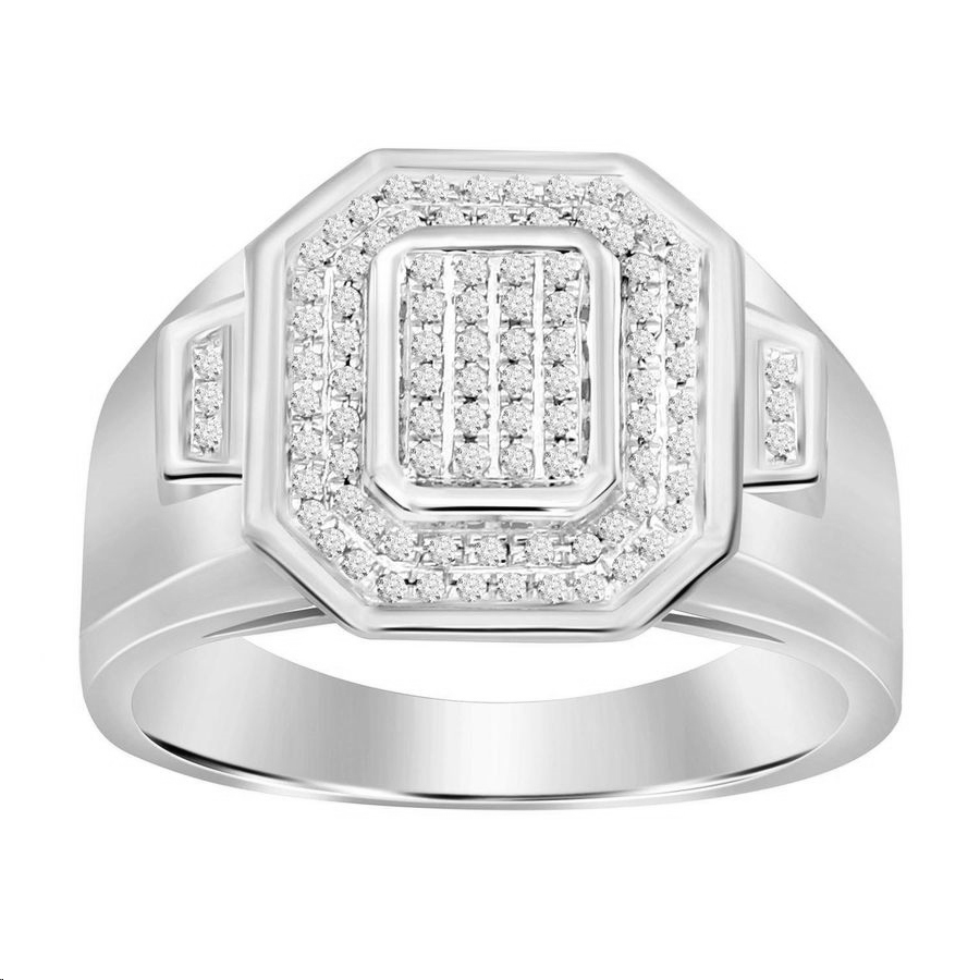 Palmbeach Jewelry Sterling Silver 0.25CT Round Diamond Octagon Men'S Fashion Ring - Image 1