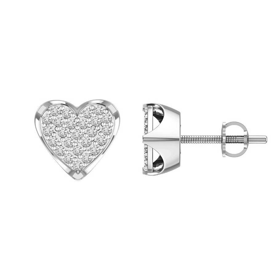 Sterling Silver 0.15CT Round Diamond Heart Cluster Earrings For Women Heart-Shaped Diamond Earrings - Image 1