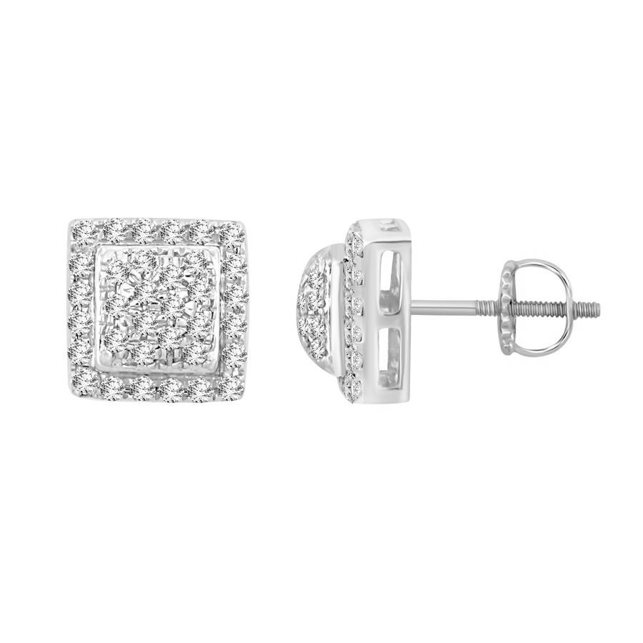 Sterling Silver 0.25CT Round Diamond Cluster Earrings For Ladies - Image 1