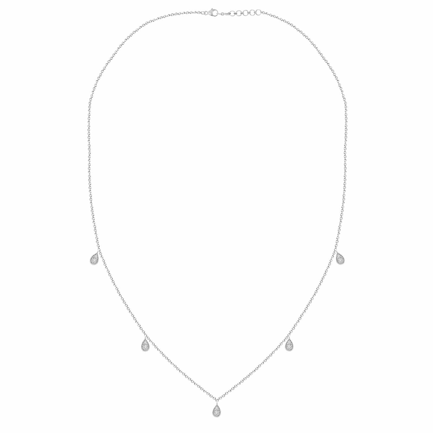 Sterling Silver White 0.25CT Round Diamond Teardrop Necklace For Women In Elegant Diamond Necklace - Image 1