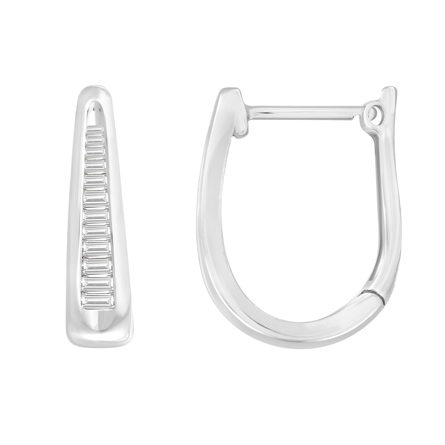 Sterling Silver White 0.15CT Baguette Diamond Hoop Earrings In Elegant Diamond For Women - Image 1