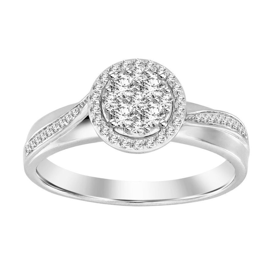 0.25CT Round Brilliant Diamond Cluster Halo Ring In Sterling Silver For Women - Image 1
