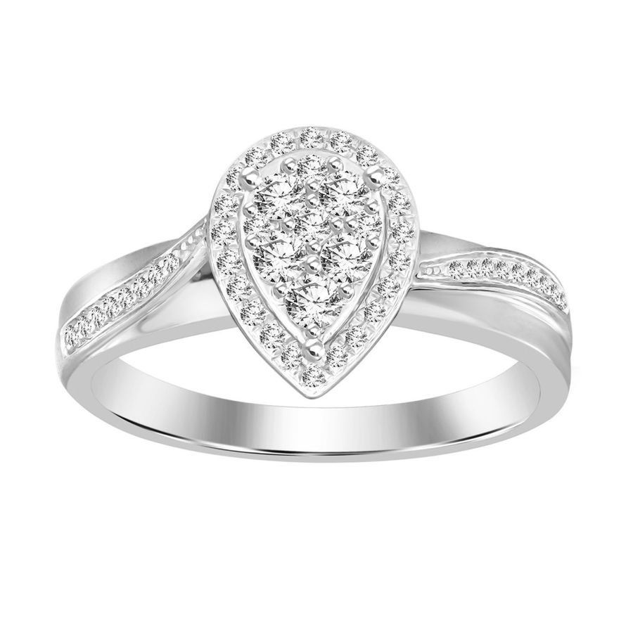 Sterling Silver 0.25CT Round Diamond Pear Shape Cluster Ring For Women - Image 1