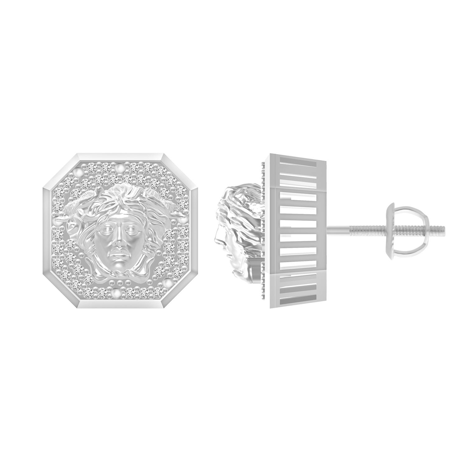 Sterling Silver 0.25CT Round Diamond Medusa Head Stud Earrings In Luxury Diamond Earrings For Women - Image 1