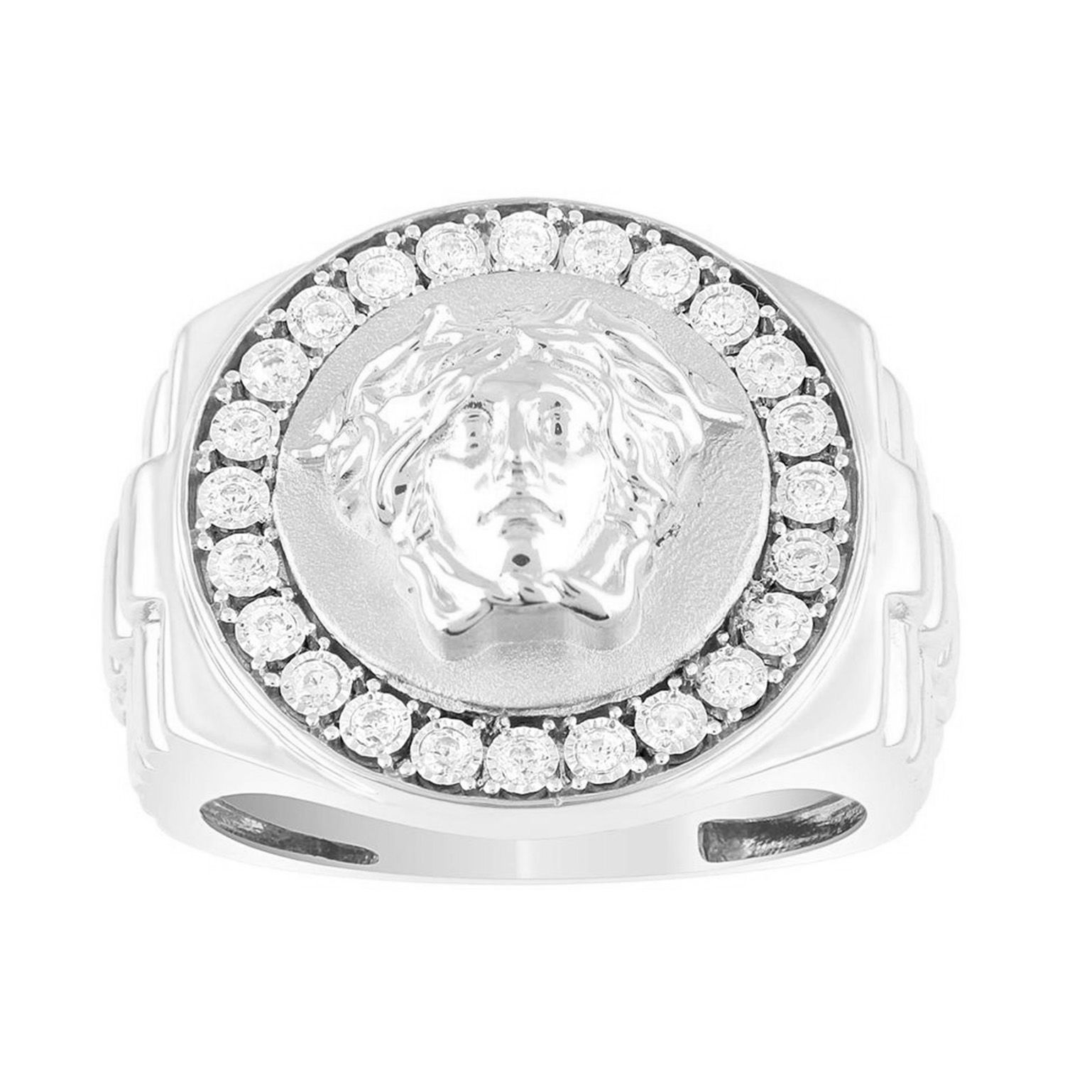 Sterling Silver 0.25CT Round Diamond Men'S Medusa Face Halo Ring Luxury Statement Diamond Ring - Image 1
