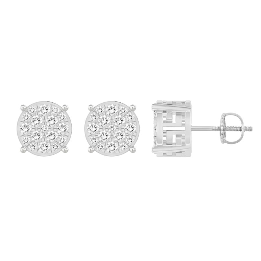 Sterling Silver 0.25CT Round Diamond Cluster Earrings In Elegant Diamond Fashion Earrings For Women - Image 1